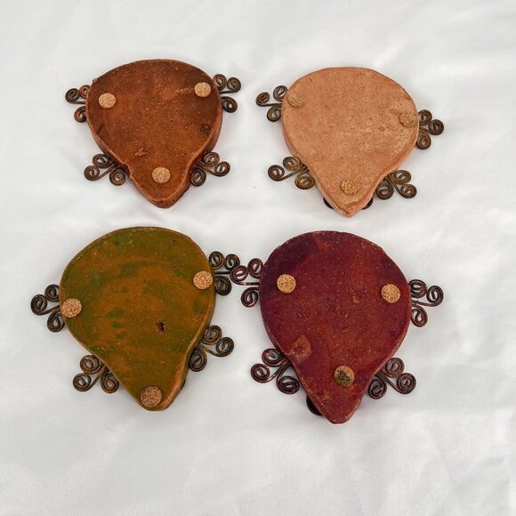 Set Of 4 Handmade Clay Ladybug Coasters With‎ Spiral Wire Legs - Picture 2 of 4